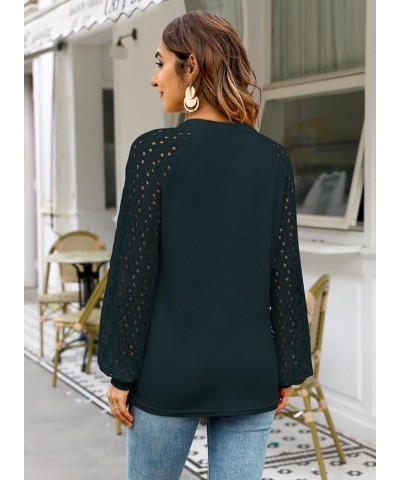 Women's Puff Long Sleeve Tops Casual Loose Blouse Shirts 07 Dark Green $12.40 Blouses