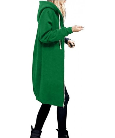 Jackets for Women 2023 Casual Long Zip Hoodie Warm Drawstring Hooded Sweatshirt Jacket Green $17.48 Jackets