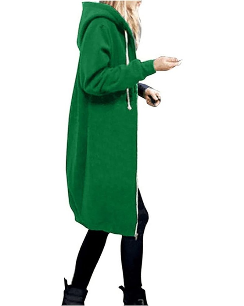 Jackets for Women 2023 Casual Long Zip Hoodie Warm Drawstring Hooded Sweatshirt Jacket Green $17.48 Jackets