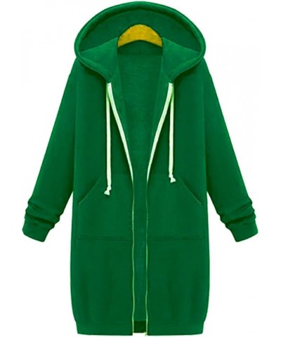 Jackets for Women 2023 Casual Long Zip Hoodie Warm Drawstring Hooded Sweatshirt Jacket Green $17.48 Jackets