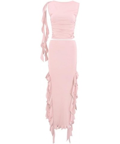 Women Sexy Ruffle Hem Strapless Long Dress Irregular Floral Tassel Split Ruched Bodycon Evening Party Tube Dress Z01-pink $12...