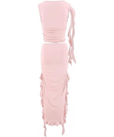 Women Sexy Ruffle Hem Strapless Long Dress Irregular Floral Tassel Split Ruched Bodycon Evening Party Tube Dress Z01-pink $12...