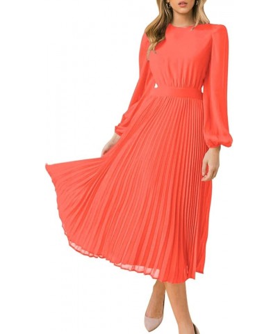 Women's Long Puff Sleeve Pleated Long Maxi Dress Cutout High Waist Chiffon Flowy Sundress Orange $20.09 Dresses