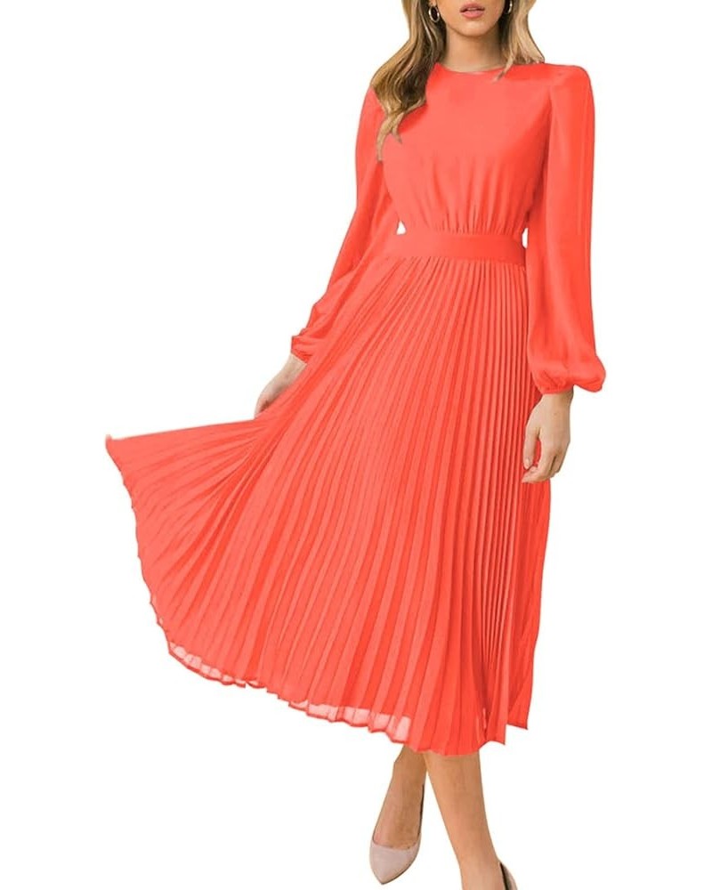 Women's Long Puff Sleeve Pleated Long Maxi Dress Cutout High Waist Chiffon Flowy Sundress Orange $20.09 Dresses