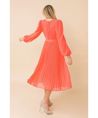 Women's Long Puff Sleeve Pleated Long Maxi Dress Cutout High Waist Chiffon Flowy Sundress Orange $20.09 Dresses