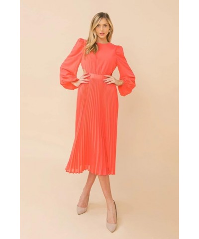 Women's Long Puff Sleeve Pleated Long Maxi Dress Cutout High Waist Chiffon Flowy Sundress Orange $20.09 Dresses