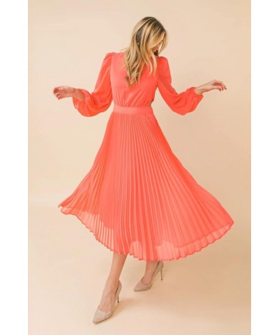 Women's Long Puff Sleeve Pleated Long Maxi Dress Cutout High Waist Chiffon Flowy Sundress Orange $20.09 Dresses