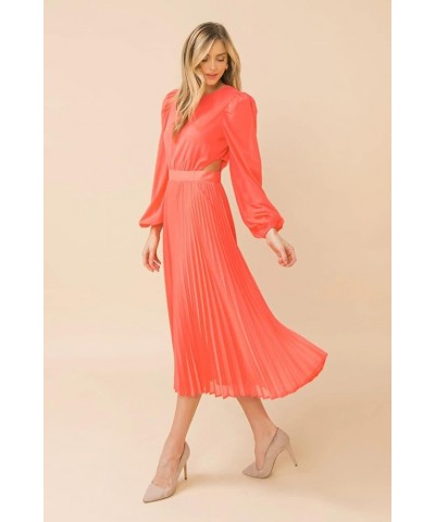 Women's Long Puff Sleeve Pleated Long Maxi Dress Cutout High Waist Chiffon Flowy Sundress Orange $20.09 Dresses