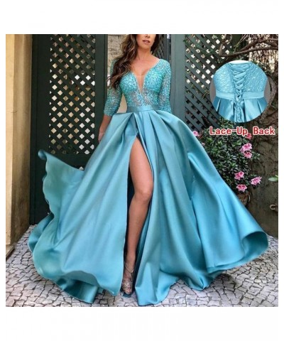 Deep V-Neck Prom Dresses Satin 3/4 Sleeves Evening Party Gowns with Pockets for Women Dark Gold $40.85 Dresses