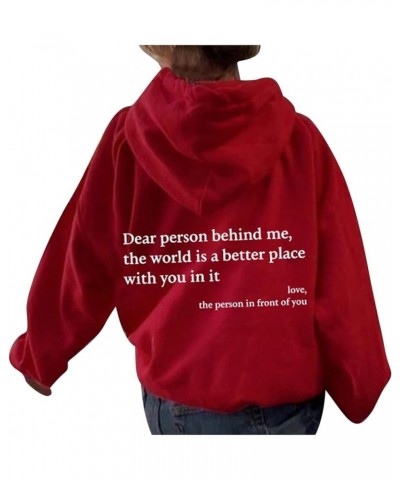 Dear Person Behind Me Hoodie For Women Fashion Letter Print Casual Loose Cropped Hoodies Basic Lightweight Pullover 02 Red $8...