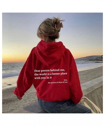 Dear Person Behind Me Hoodie For Women Fashion Letter Print Casual Loose Cropped Hoodies Basic Lightweight Pullover 02 Red $8...