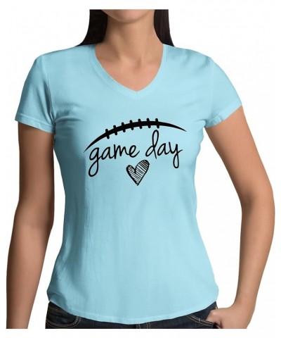 Game Day Football Signature V-Neck Womens Tee Light Sky $10.39 T-Shirts