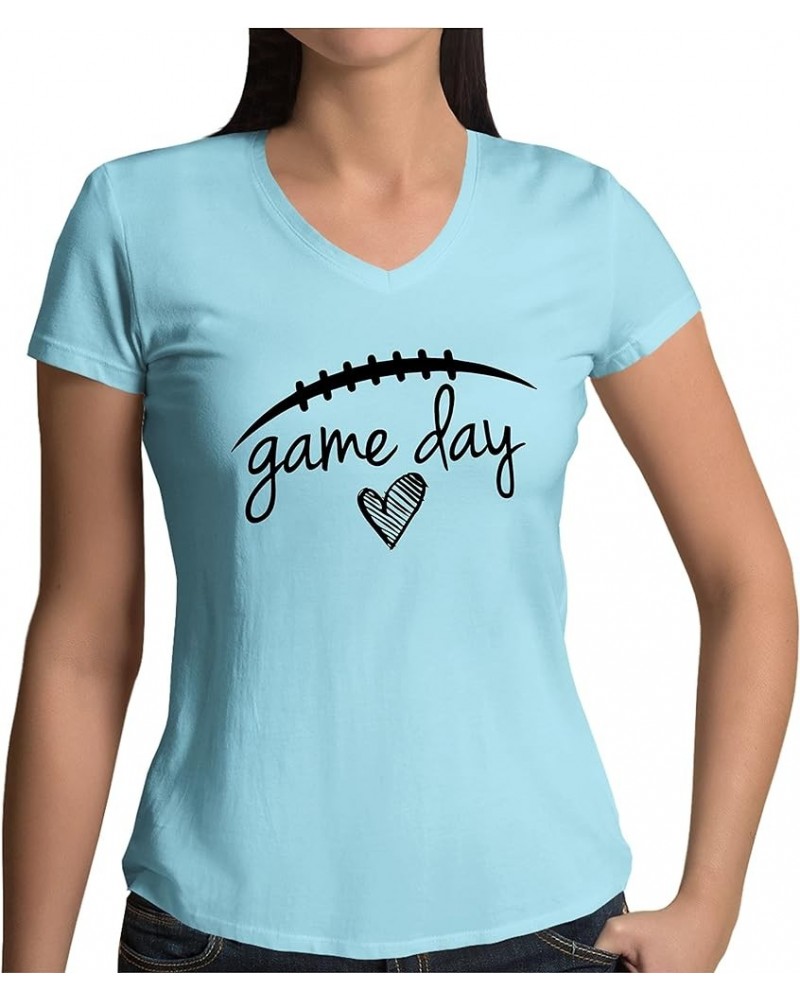 Game Day Football Signature V-Neck Womens Tee Light Sky $10.39 T-Shirts