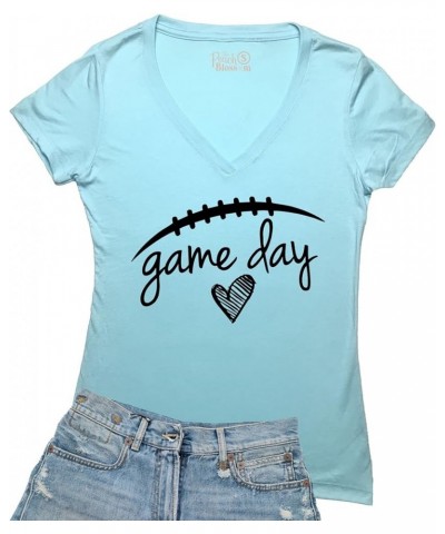 Game Day Football Signature V-Neck Womens Tee Light Sky $10.39 T-Shirts