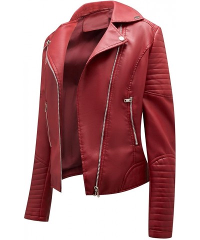 Leather Jacket Womens Fashion Leather Jackets Long Sleeve Zipper Bomber Tops Fitted Autumn Winter Coats for Teen Girl Wine $1...