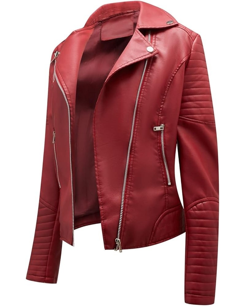 Leather Jacket Womens Fashion Leather Jackets Long Sleeve Zipper Bomber Tops Fitted Autumn Winter Coats for Teen Girl Wine $1...