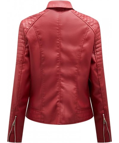 Leather Jacket Womens Fashion Leather Jackets Long Sleeve Zipper Bomber Tops Fitted Autumn Winter Coats for Teen Girl Wine $1...