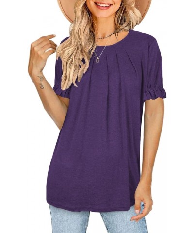 Womens Tops Dressy Casual Summer Shirts Crew Neck Pleated Ruffle Sleeve Tops for Women 02-purple $13.34 T-Shirts