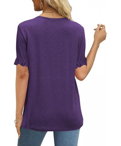 Womens Tops Dressy Casual Summer Shirts Crew Neck Pleated Ruffle Sleeve Tops for Women 02-purple $13.34 T-Shirts