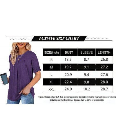 Womens Tops Dressy Casual Summer Shirts Crew Neck Pleated Ruffle Sleeve Tops for Women 02-purple $13.34 T-Shirts