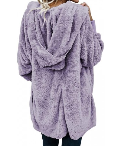 Sherpa Jacket Women Oversized Solid Fuzzy Teddy Winter Warm Coat Cardigan Hooded Long Sleeve Furry Outwear Purple 6 $7.55 Coats