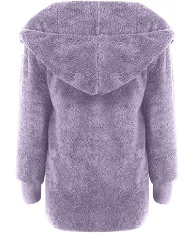 Sherpa Jacket Women Oversized Solid Fuzzy Teddy Winter Warm Coat Cardigan Hooded Long Sleeve Furry Outwear Purple 6 $7.55 Coats