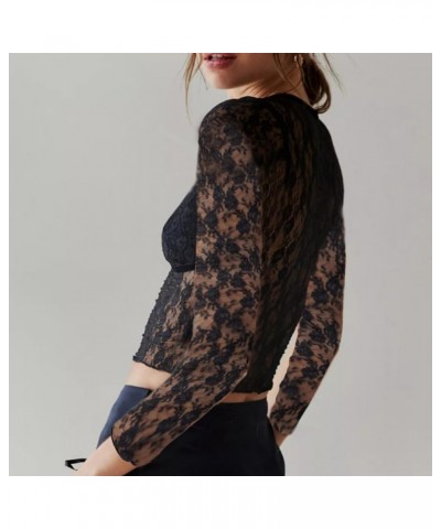 Women's Lace Mesh Tops Long Sleeve Dots Sheer Blouse Sexy Shirt High Neck See-Through Slim Fit Tee Shirts Clubwear Black G $9...