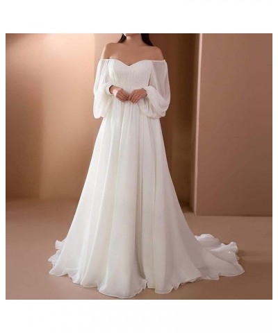 Sexy Bridesmaid Bride Dresses for Women Elegant Wedding Guest Off Shoulder Solid Color Formal White Maxi Dress White $16.44 A...