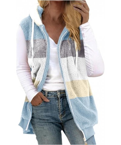 Fleece Vest Women Sleeveless Zip Up Fuzzy Sherpa Vests Color Block Hoodies Jacket Thicken Warm Winter Outerwear L-light Blue ...