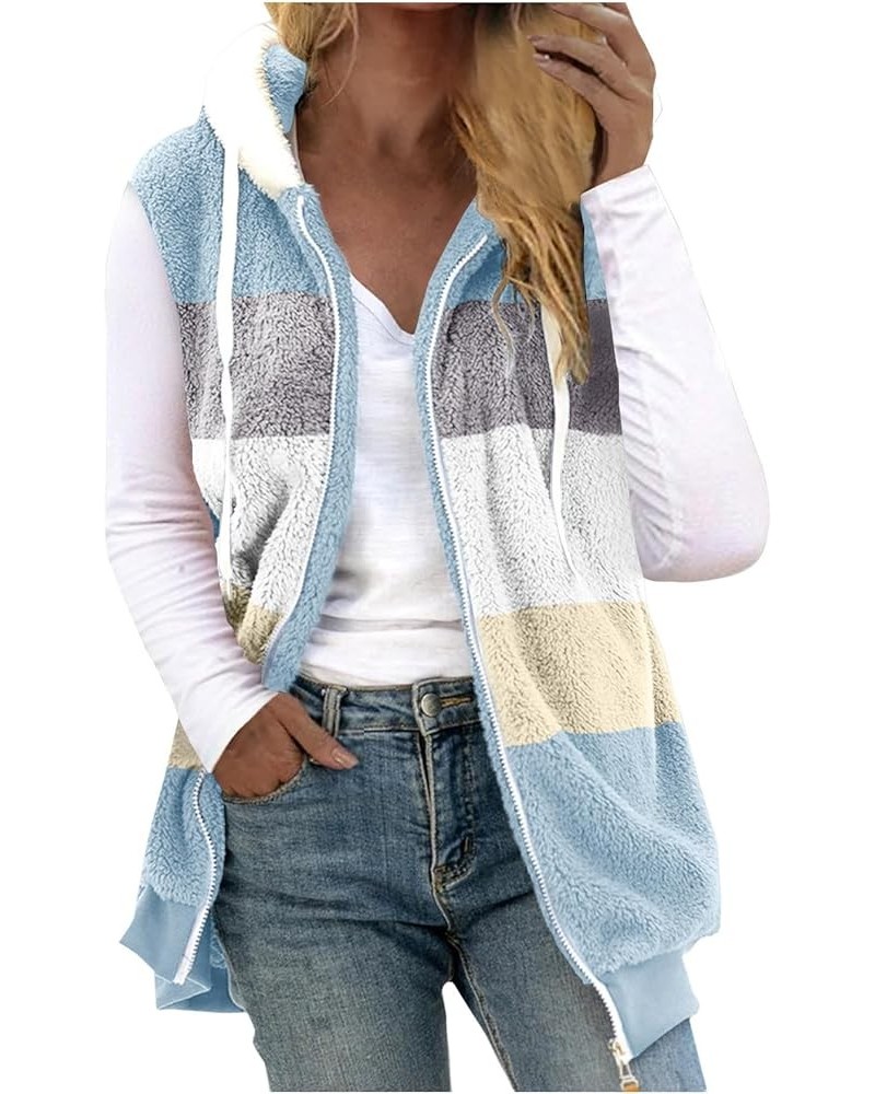 Fleece Vest Women Sleeveless Zip Up Fuzzy Sherpa Vests Color Block Hoodies Jacket Thicken Warm Winter Outerwear L-light Blue ...