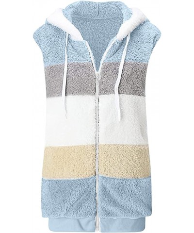 Fleece Vest Women Sleeveless Zip Up Fuzzy Sherpa Vests Color Block Hoodies Jacket Thicken Warm Winter Outerwear L-light Blue ...