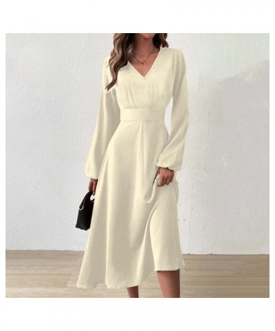 Summer Women Dresses 2024 V Neck Long Sleeve Boho Flowy Loose A-Line Midi Dress Floral Printed Dress 03-beige $11.04 Underwear