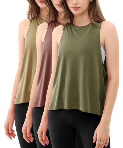 3-Pack Loose Tank Tops for Women Sleeveless Gym Athletic Workout Tops Yoga Shirts Army Green+warm Tan+sangria (Long) $9.49 Ac...