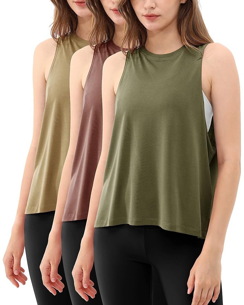 3-Pack Loose Tank Tops for Women Sleeveless Gym Athletic Workout Tops Yoga Shirts Army Green+warm Tan+sangria (Long) $9.49 Ac...