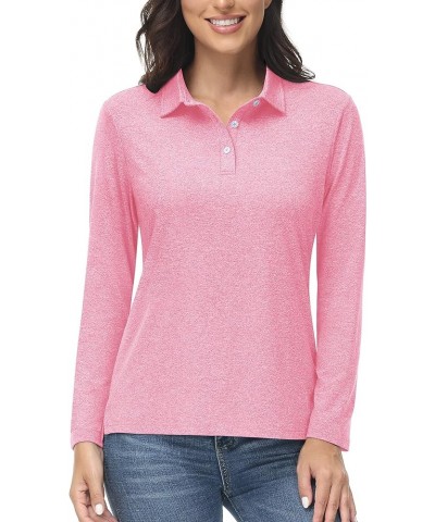 Women's Polo Shirt Long Sleeve Quick Dry UPF 50+ Sun Protection Shirts for Golf Athletic Hiking Running Work Pink $14.49 Shirts