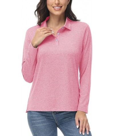 Women's Polo Shirt Long Sleeve Quick Dry UPF 50+ Sun Protection Shirts for Golf Athletic Hiking Running Work Pink $14.49 Shirts