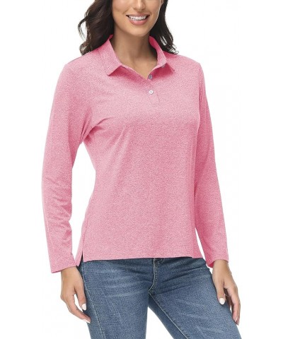 Women's Polo Shirt Long Sleeve Quick Dry UPF 50+ Sun Protection Shirts for Golf Athletic Hiking Running Work Pink $14.49 Shirts