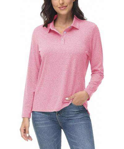 Women's Polo Shirt Long Sleeve Quick Dry UPF 50+ Sun Protection Shirts for Golf Athletic Hiking Running Work Pink $14.49 Shirts