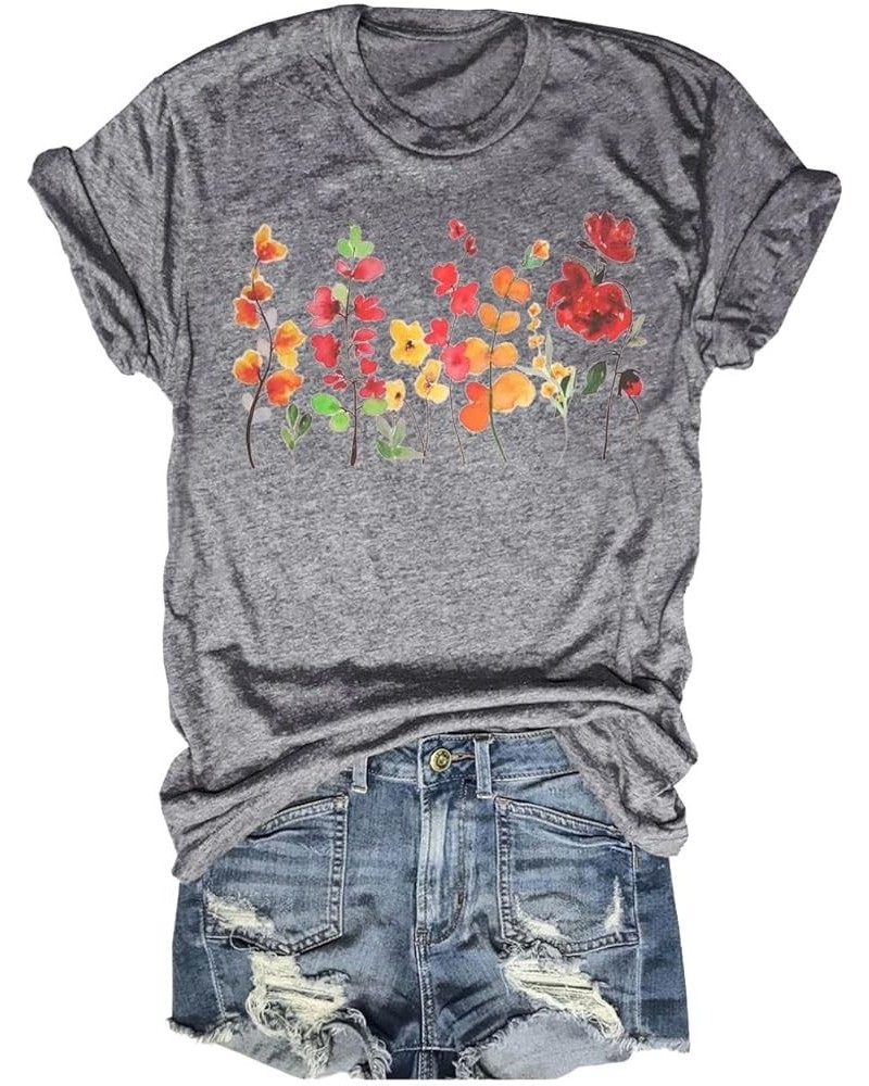 Women's Vintage Flowers Shirt Casual Boho Floral Printed T-Shirt Sunflower Wildflowers Graphic Tees Tops for Girl 76-5 $14.99...