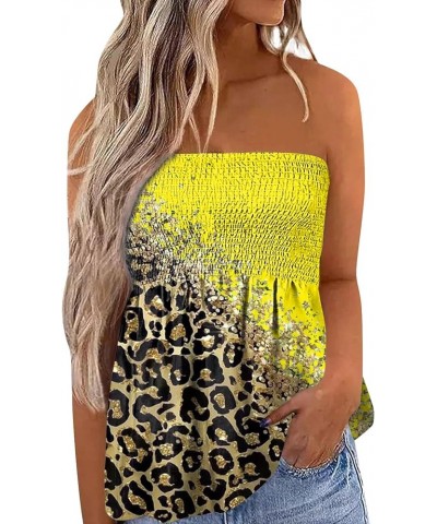 Tube Top Womens Strapless Bandeau Tank Tops Floral Tanks Smocked Ruffled Backless Casual Bandeau Sleeveless Shirts Z yellow $...