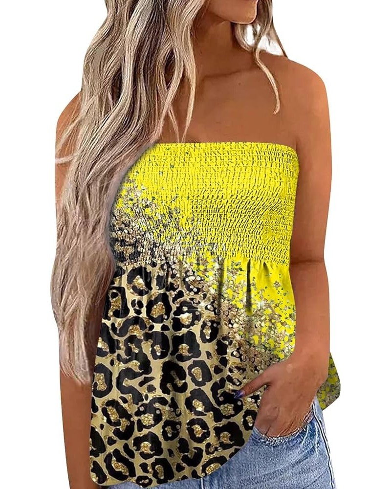 Tube Top Womens Strapless Bandeau Tank Tops Floral Tanks Smocked Ruffled Backless Casual Bandeau Sleeveless Shirts Z yellow $...