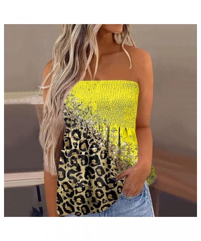 Tube Top Womens Strapless Bandeau Tank Tops Floral Tanks Smocked Ruffled Backless Casual Bandeau Sleeveless Shirts Z yellow $...