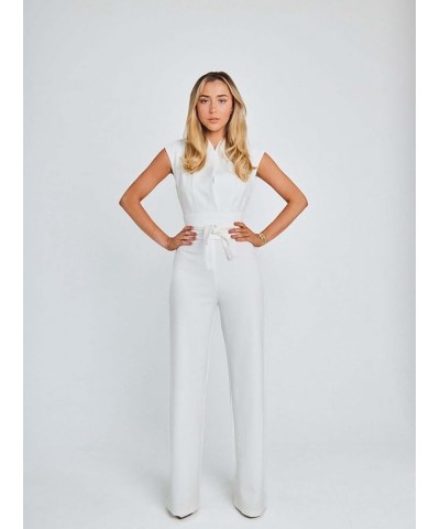 Casual V Neck Overall Jumpsuit Women Spring Solid Tie-up Bow Outfit Romper Summer Sleeveless Straight Pants Playsuit (Color :...