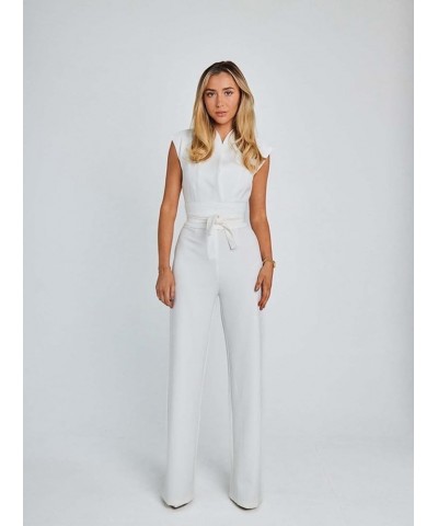 Casual V Neck Overall Jumpsuit Women Spring Solid Tie-up Bow Outfit Romper Summer Sleeveless Straight Pants Playsuit (Color :...