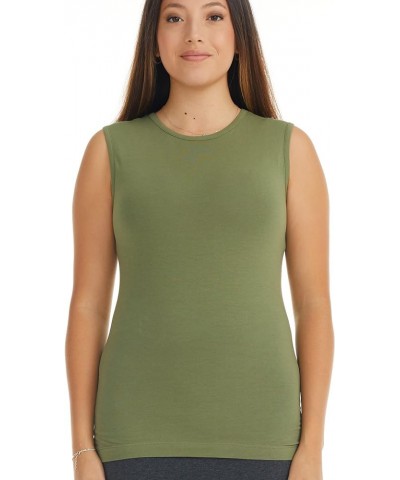 Women's Tank Top Base Layering Camisole Fitted Sleeveless T-Shirt Olive $12.74 Tanks