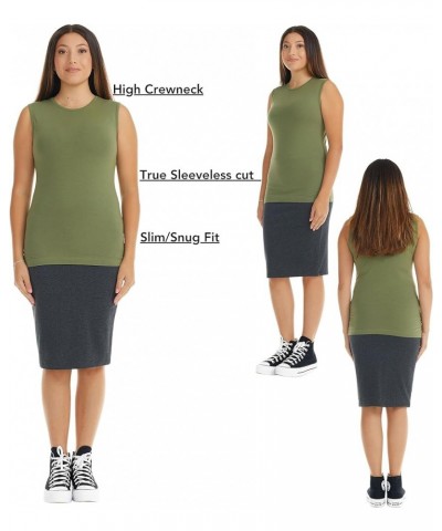 Women's Tank Top Base Layering Camisole Fitted Sleeveless T-Shirt Olive $12.74 Tanks