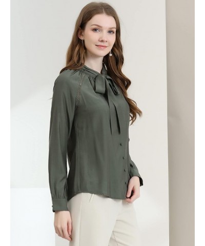 Women's Work Office Tops Bow Tie Neck Button Decor Casual 2024 Spring Long Sleeve Shirt Blouses Grey Green $10.50 Blouses