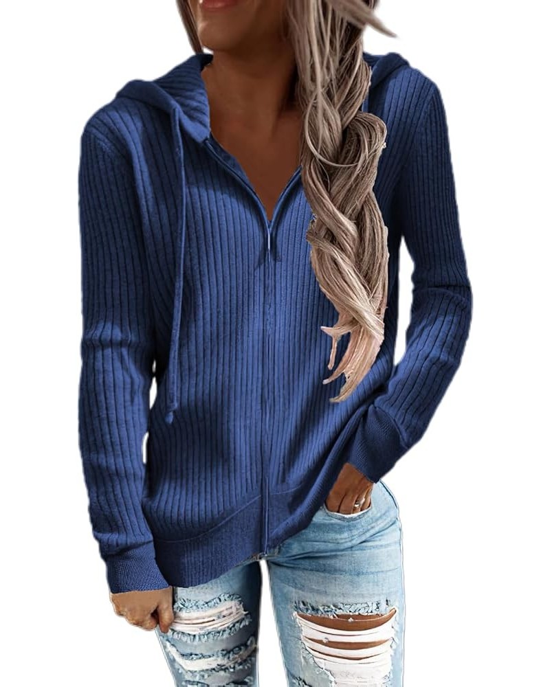 Womens Zip Up Solid Color Hoodie Sweaters Casual Plain Striped Long Sleeve Drawstring Hood Sweatershirts Blue $14.27 Hoodies ...