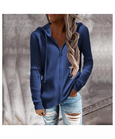 Womens Zip Up Solid Color Hoodie Sweaters Casual Plain Striped Long Sleeve Drawstring Hood Sweatershirts Blue $14.27 Hoodies ...