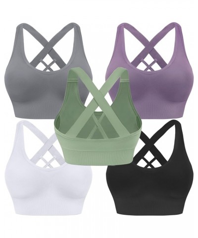 Sports Bra for Women Padded Medium Support Criss Cross Strappy Bras Seamless High Impact Yoga Exercise Athletic Bras ①black W...